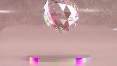 Elmas yumurta düşer ve bir sabun köpüğüne dönüşür. Pembe neon rengi. Soyut kavram. Dönüşüm. 3D animasyon. Yüksek kalite 4k görüntü