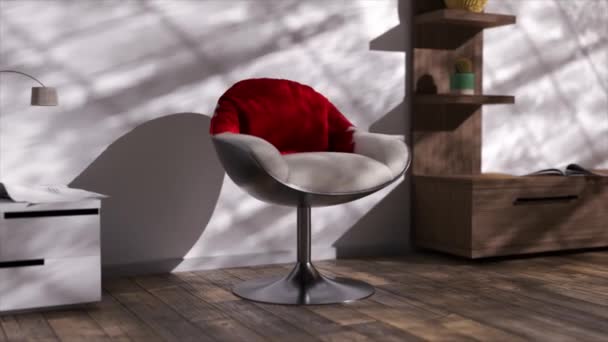 摘要概念 椅子上的灰色面料变成了红色天鹅绒 白墙上的阴影3D动画 高质量的4K镜头 — 图库视频影像