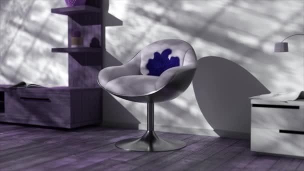 椅子上的灰色面料变成了蓝色天鹅绒 办公室家具 白墙上的阴影3D动画 高质量的4K镜头 — 图库视频影像