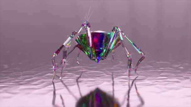 钻石蜘蛛特写 身体是用大钻石做成的 会走路的蜘蛛钻石蜘蛛腿摘要发光背景 3D动画无缝循环 高质量的4K镜头 — 图库视频影像