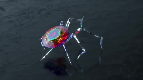 Abstract Concept Glass Spider Large Colored Diamond Its Back Walks — Stock Video
