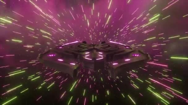 未来派宇宙飞船飞越网络空间 霓虹灯彩线 摘要概念 3D动画无缝循环 高质量的4K镜头 — 图库视频影像