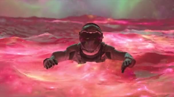 Konsep Abstrak Ruang Angkasa Astronot Berenang Air Ruang Angkasa Merah — Stok Video