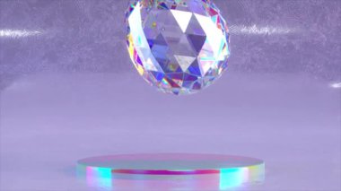 Elmas yumurta düşer ve bir sabun köpüğüne dönüşür. Mavi pembe neon rengi. Soyut kavram. Dönüşüm. 3D animasyon. Yüksek kalite 4k görüntü