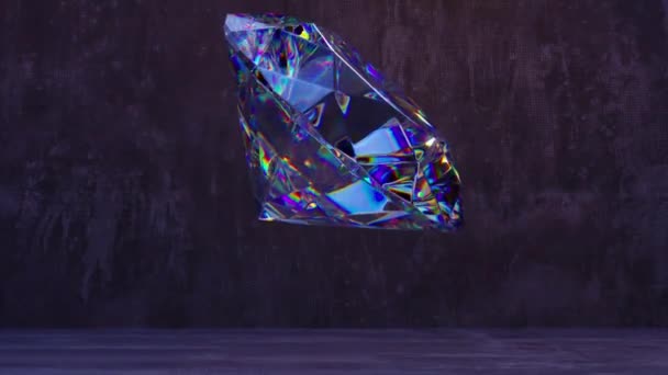 Gros Diamant Bleu Néon Tombe Sur Sol Béton Transforme Tissu — Video