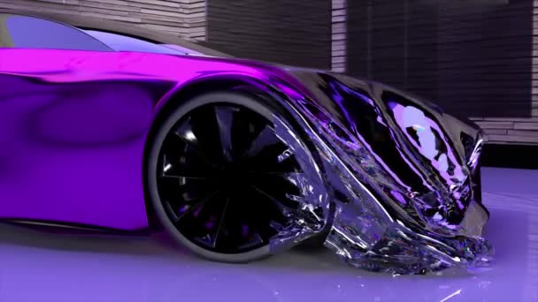 Conceito Abstrato Vista Lateral Carro Esportivo Violeta Que Transforma Filme — Vídeo de Stock