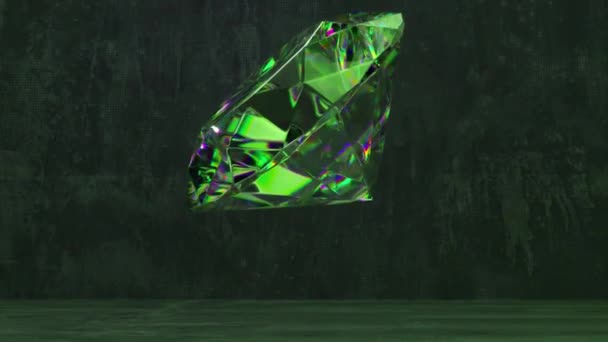 Gros Diamant Vert Néon Tombe Sur Sol Béton Transforme Tissu — Video