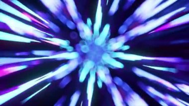 Siber küresel iletişim kavramında yolda dijital veri akışı. Koyu arkaplanda mavi ve kırmızı neon ışınlar. Kusursuz döngünün 3 boyutlu animasyonu. Yüksek kalite 4k görüntü