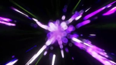 Modern teknoloji arka plan soyut animasyon konsepti. Mor yeşil neon ışınları. Hızlı aktarım görüşü. Kusursuz döngünün 3 boyutlu animasyonu. Yüksek kalite 4k görüntü