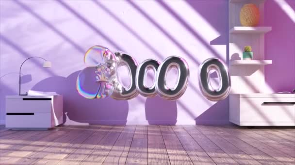 Abstraktní Koncept Stříbrná Čísla Balónů Nafouknou Změní Transparentní Duhové Světlo — Stock video