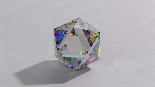 Sparkling Light Rhombus Cut Diamond Shadow Glowing Highlights White Background — Stock Video