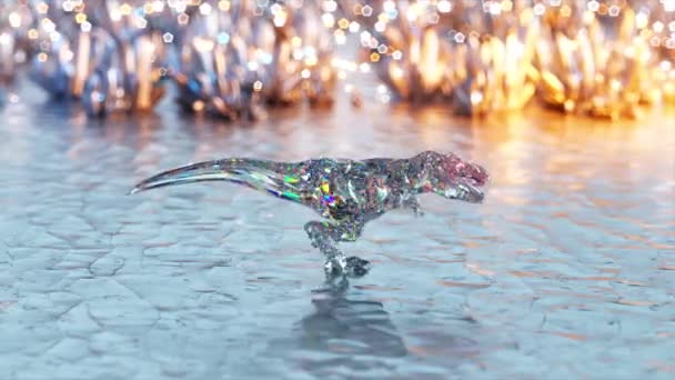 摘要概念 钻石恐龙在闪闪发光的表面上的宝石背景 3D动画无缝循环 高质量的4K镜头 — 图库视频影像