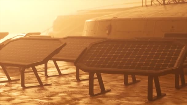 データ伝送のための太陽電池パネルや機器を備えた火星を拠点としています 宇宙の探査 植民地化 3Dアニメーション 高品質4K映像 — ストック動画