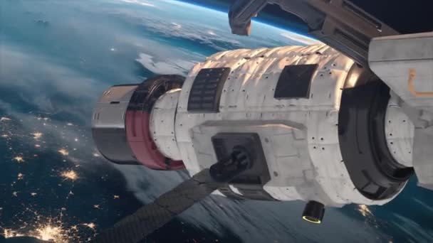 宇宙からの宇宙船の接近ビュー 背景にある惑星地球 宇宙旅行アニメーションのコンセプト 高品質4K映像 — ストック動画