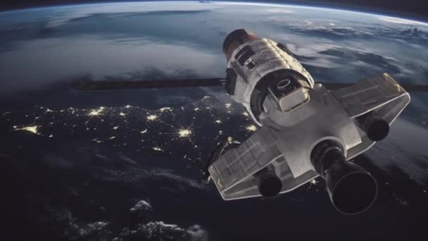 一张关于地球和宇宙飞船的照片 国际空间站正在绕地球轨道运行 开放空间的卫星 3D动画 高质量的4K镜头 — 图库视频影像