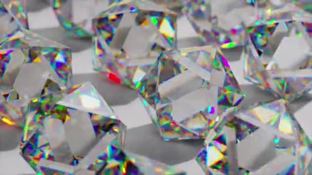 Multe Rombuze Diamant Strălucesc Lumină Irizată Schimbare Iluminat Umbra Suprafata — Videoclip de stoc