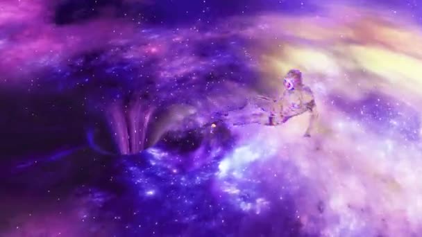 Vórtice Cósmico Suga Homem Vidro Perigo Galáxia Láctea Superfície Céu — Vídeo de Stock