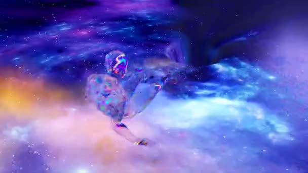 Diamond Man Escapes Cosmic Vortex Pulls Him Depths Galaxies Space — Stock Video