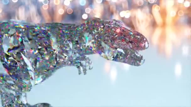 一只行走的钻石恐龙的特写 彩虹色聪明 闪闪发光 3D动画无缝循环 高质量的4K镜头 — 图库视频影像