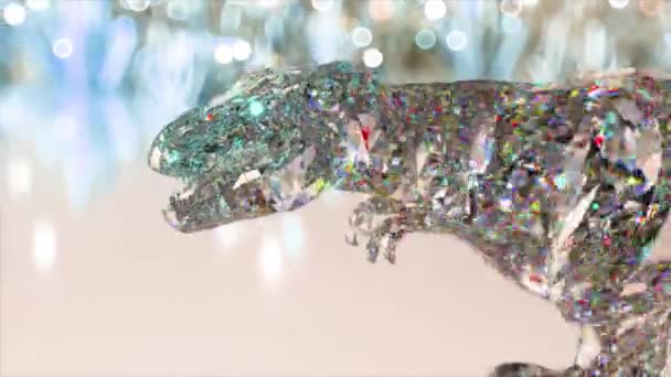 Діамантовий Динозавр Ходить Сяючому Тлі Повільний Рух Чудовий Блискучий Анімація — стокове відео