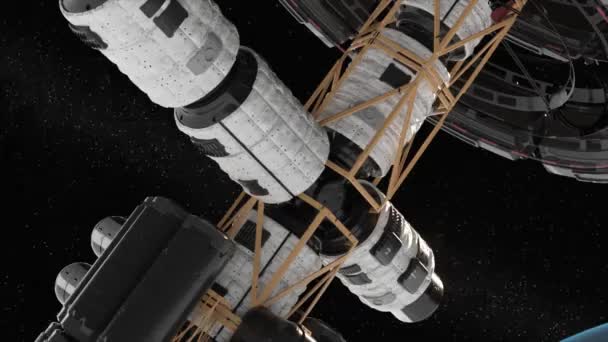 Raumfahrt Animationskonzept Shuttle Nahaufnahme Eines Raumschiffs Flug Der Iss Über — Stockvideo