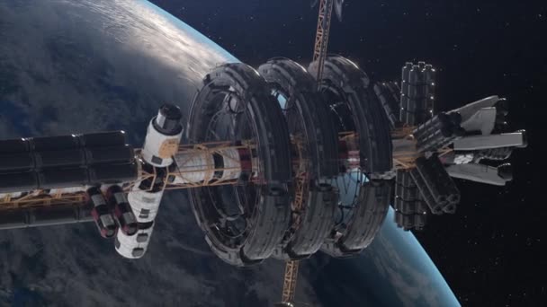 地球軌道上の宇宙ステーション Issだ Nasa 宇宙征服だ 地球と宇宙船の眺め 3Dアニメーション 高品質4K映像 — ストック動画