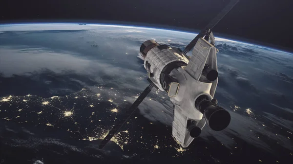 Widok Kosmosu Ziemię Statek Kosmiczny Stacja Kosmiczna Międzygalaktyczny Transport Satelita — Zdjęcie stockowe