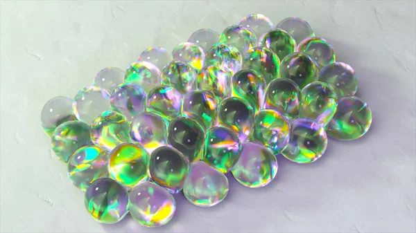 Абстрактное Понятие Прозрачные Пузыри Зеленой Жидкостью Внутри Надуваются Сетке Кругов — стоковое фото