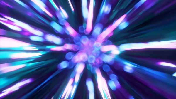 Неоновые Светящиеся Лучи Гиперпространства Sci Цифровые Кадры Электрического Перемещения Динамических — стоковое фото