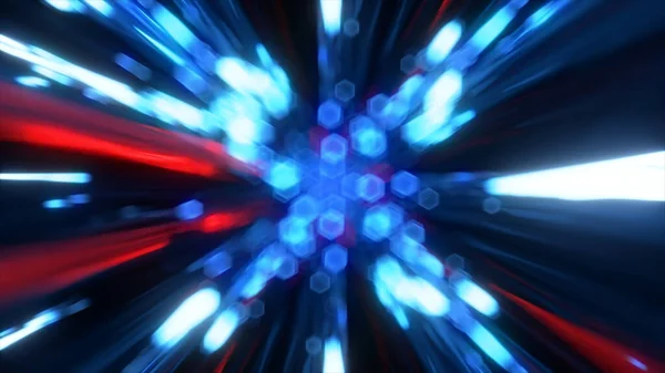 Vysokorychlostní Létající Tratě Animace Plynulé Smyčce Provozu Laserové Neonově Modré — Stock fotografie