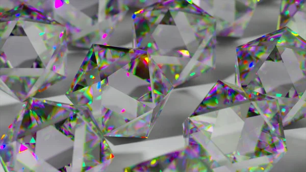 Molte Pietre Diamante Brillano Luce Iridescente Cambiamento Luce Ombra Superficie — Foto Stock