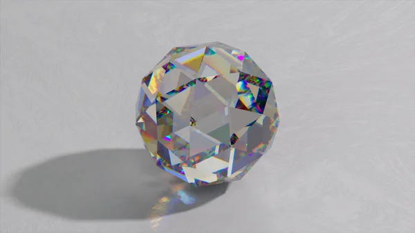 Big Diamond Lies White Surface Changing Lighting Shadow Rainbow Light — Stock Photo, Image