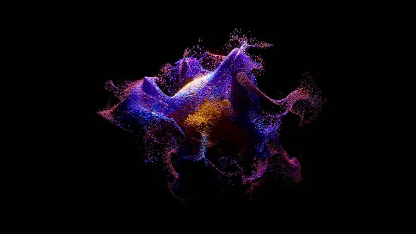 在一个黑色孤立的背景上 有色粒子的漩涡 视频动画与超现实的液体色彩混合飞溅 高质量3D插图 — 图库照片