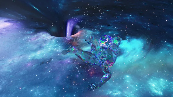Vesmírný Vír Nasává Skleněného Muže Nebezpečí Galaxy Mléčná Dráha Povrch — Stock fotografie