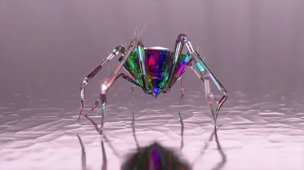 Spider Met Een Lichaam Gemaakt Van Een Diamanten Steen Loopt — Stockfoto