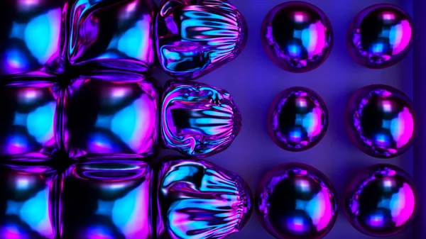 Dalga Küçük Topları Büyük Toplara Dönüştürüyor Mavi Metalik Neon Balonlar — Stok fotoğraf