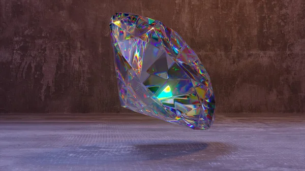 Gazdagság Ékszer Koncepció Egy Nagy Gyémánt Lebeg Szürke Felszín Felett — Stock Fotó