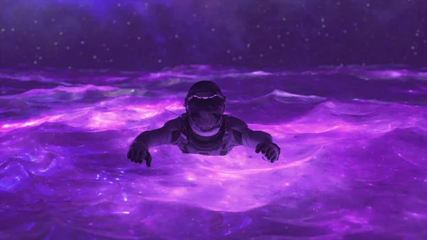 Diamant Astronaut Meer Vor Dem Hintergrund Des Sternenhimmels Neonfarben Wellen — Stockfoto