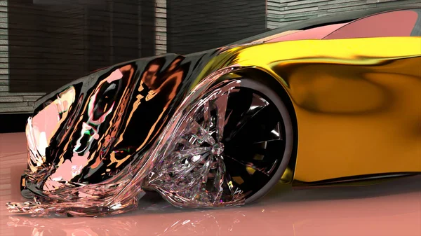 Abstrakcyjna Koncepcja Widok Boku Złoty Samochód Sportowy Który Przekształca Się — Zdjęcie stockowe