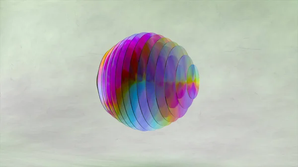 摘要概念 扁平透明的圆盘形成一个球体 波浪改变了圆盘的颜色 霓虹灯 云宝分居 3D例证 高质量3D插图 — 图库照片