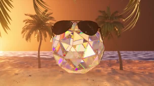 Futuristisch Concept Diamanten Bol Dansend Onder Disco Tegen Achtergrond Van — Stockvideo