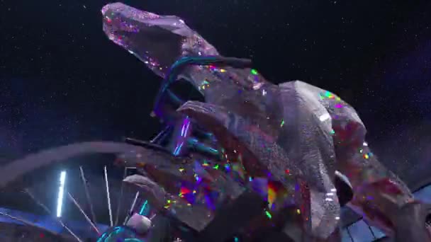 摘要概念 看到一只钻石龙骑自行车的最下面的景象 恐龙的大爪使踏板转动 3D动画 高质量的4K镜头 — 图库视频影像