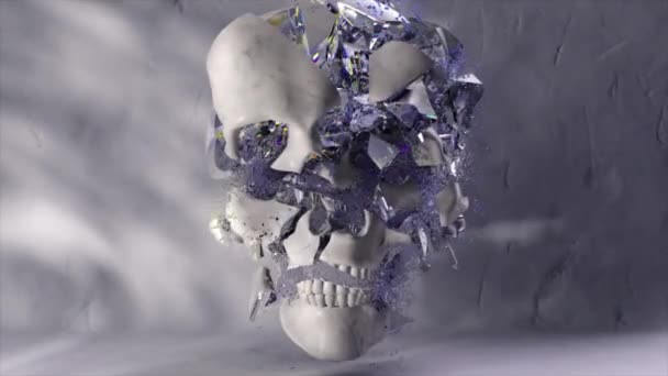 Concepto Abstracto Cráneo Blanco Rompe Muchos Fragmentos Diamantes Cámara Lenta — Vídeos de Stock