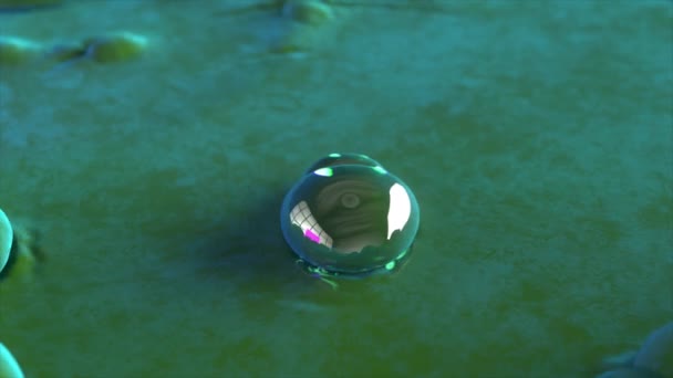 Zemi Objevují Průhledné Stříbřité Bubliny Zemi Spousta Nafukovacích Kroužků Kapka — Stock video