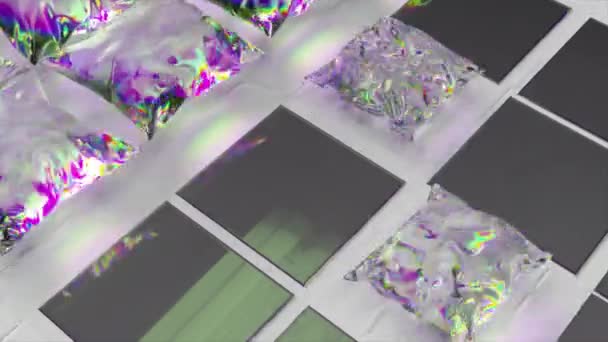 Las Baldosas Cuadradas Planas Metal Transforman Almohadas Transparentes Voladoras Refracción — Vídeos de Stock