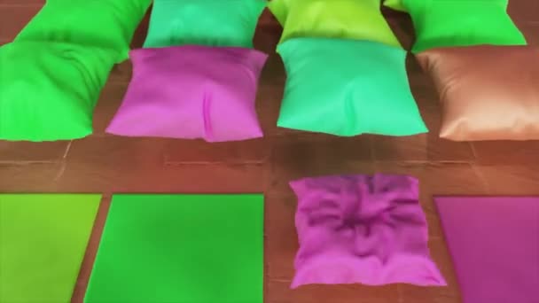 Kare Renkli Simetrik Kumaş Parçaları Şişirilir Yastığa Dönüştürülür Kusursuz Döngünün — Stok video