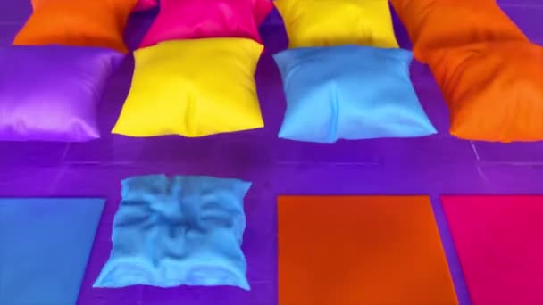 Square Multi Colored Symmetrical Pieces Fabric Inflated Turned Pillow Animation — Stock Video
