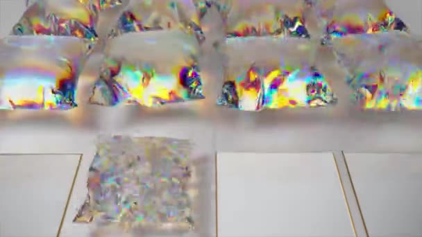 Telhas Quadradas Planas Metal Transformam Travesseiros Transparentes Voadores Refração Luz — Vídeo de Stock