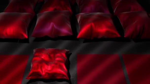 接近中だ 赤いサテンの枕が膨張する 表面の影 枕は床の上に浮かんでいる シームレスなループの3Dアニメーション 高品質4K映像 — ストック動画