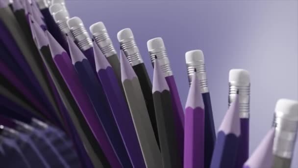 Top View Colored Pencils Moving Rows Different Directions Pencil Lead — Stock Video
